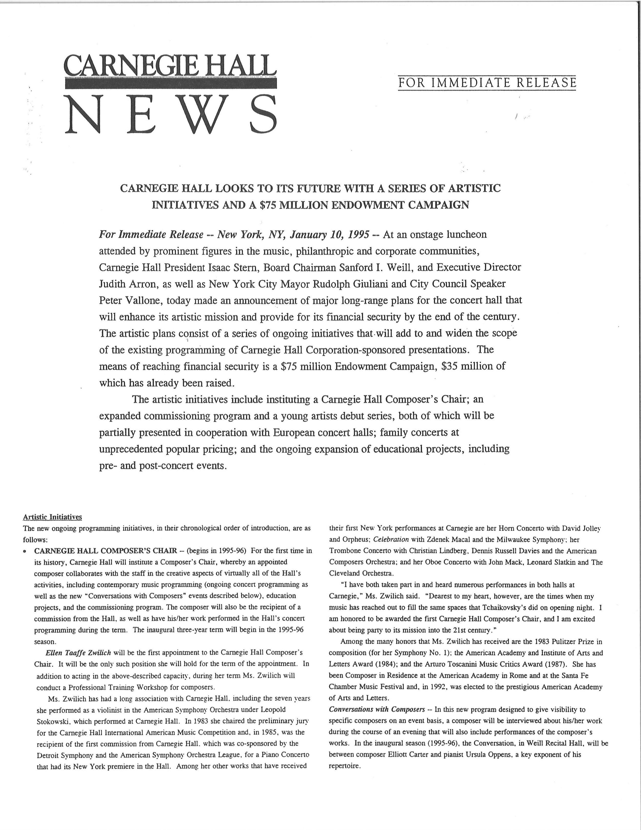 Carnegie Hall News