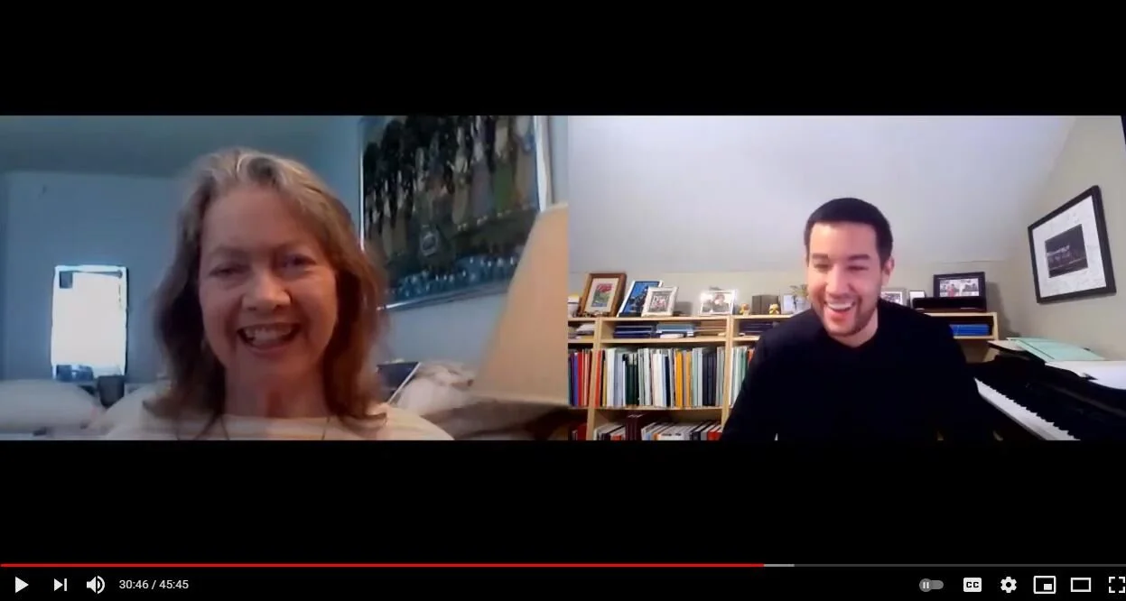 Ellen talks about the violin with Francesco Lecce-Chong before the performance of her Romance by Santa Rosa Symphony