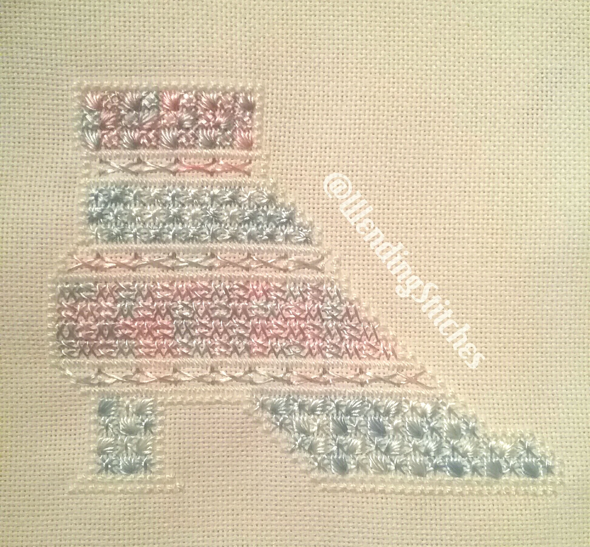 Colours used: Blues & Pinks and Blue Skies Charted and stitched by Wending stitches Facebook: Wending Stitches Instagram: @wendingstitches