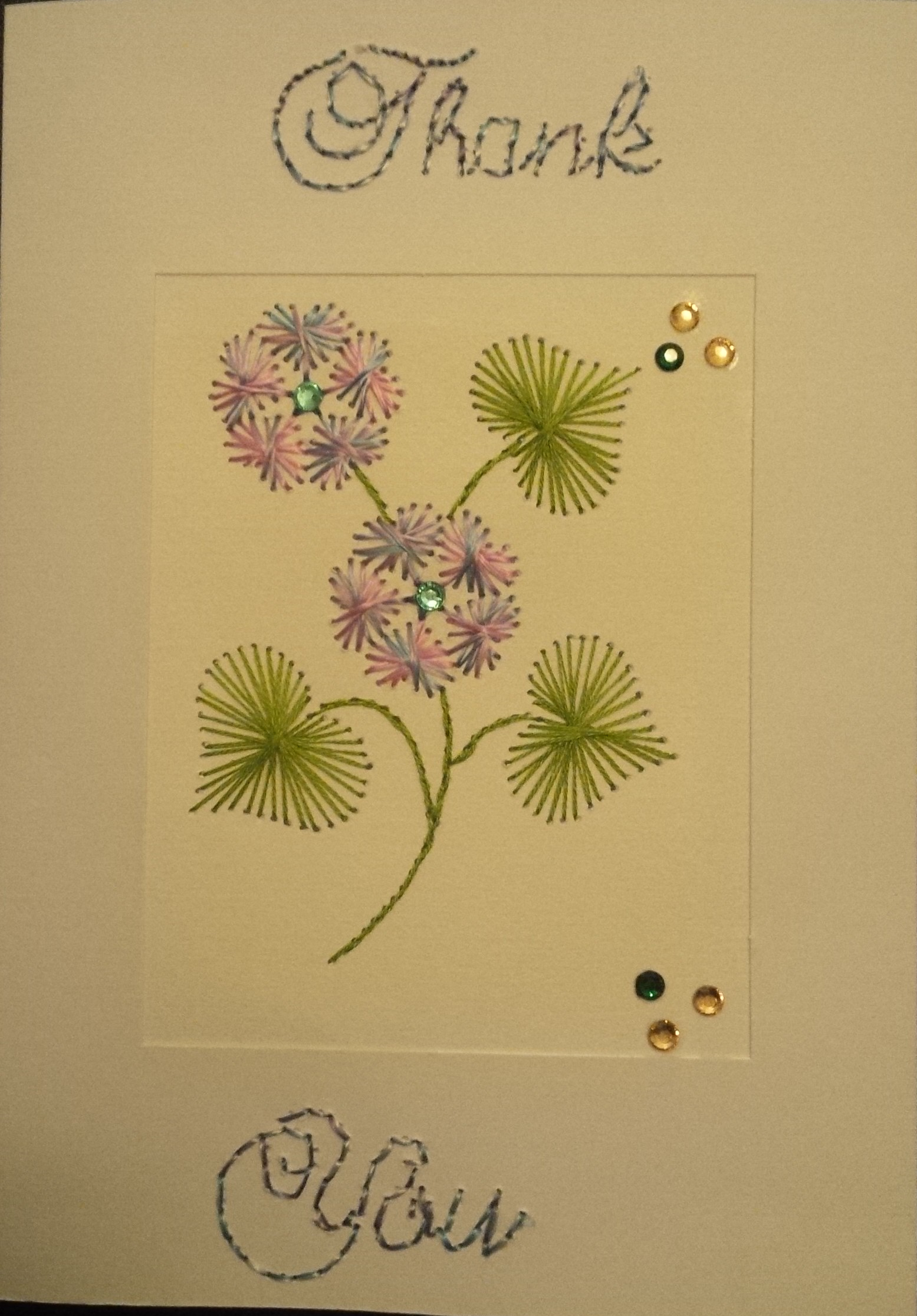 Colours Used: Flowers: Pink and Blue Words: Blue & Purple Stitched by Jacko's Crafty Corner