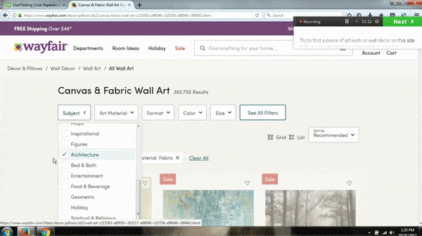 User A is unsure if they have applied the Architect Filter due to page load time. Repeatedly tries to reopen filter. 