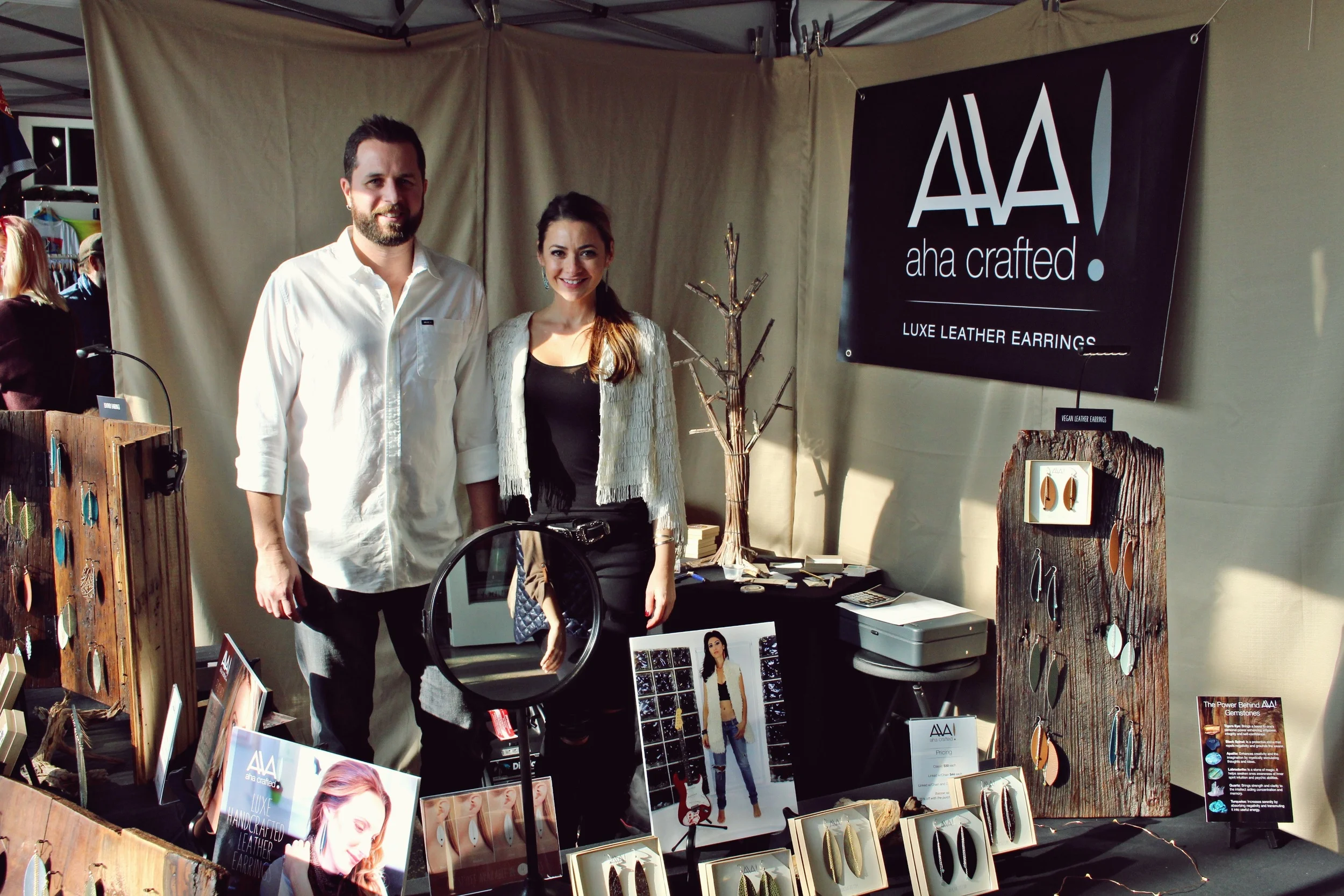 Aha Crafted features handcraft leather (as well as vegan leather) earrings, made locally by Heidi Dametz and her partner Jamie in Tinton Falls, New Jersey. Photo by Jenny Vickers.