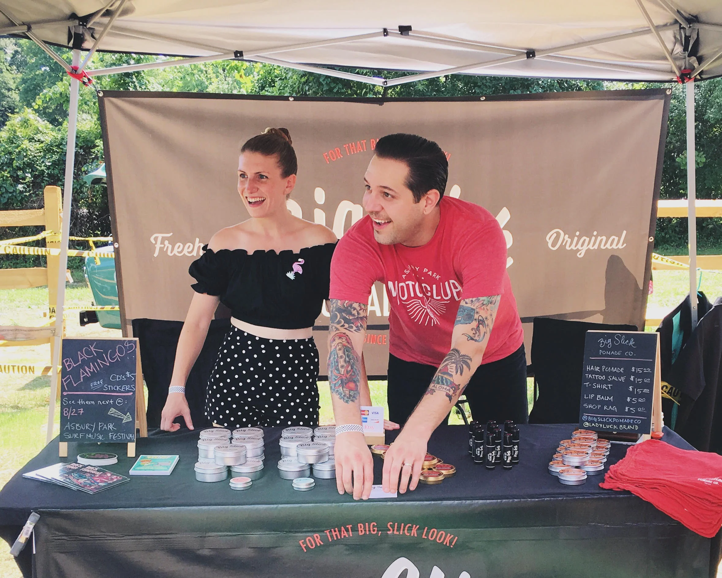 Big Slick Original Hair Pomade and Lady Luck Brand products are hand made small batches by husband and wife Vincent Minervino and Magdalena O'Connell, founders of the Asbury Park Surf Music Festival.