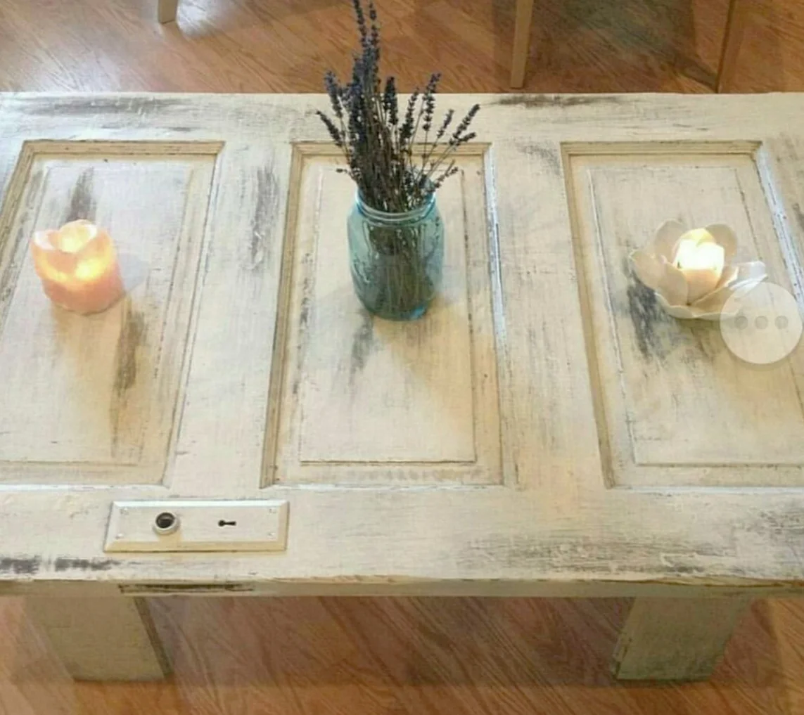 One of Brian's first designs, reclaimed wood doors re-purposed as coffee tables.