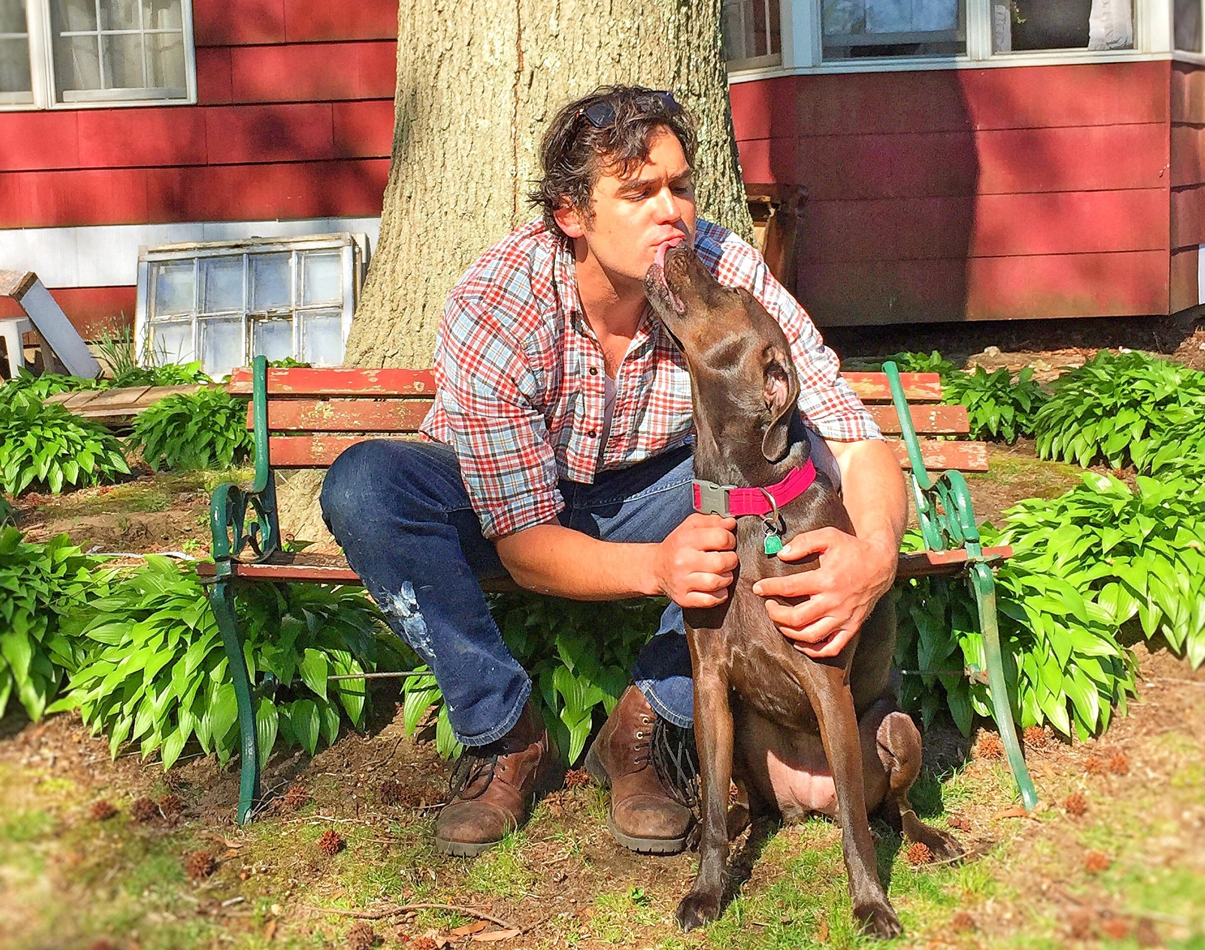 Brian and his dog Gypsy Queen outside of their home in Ocean Grove, New Jersey.