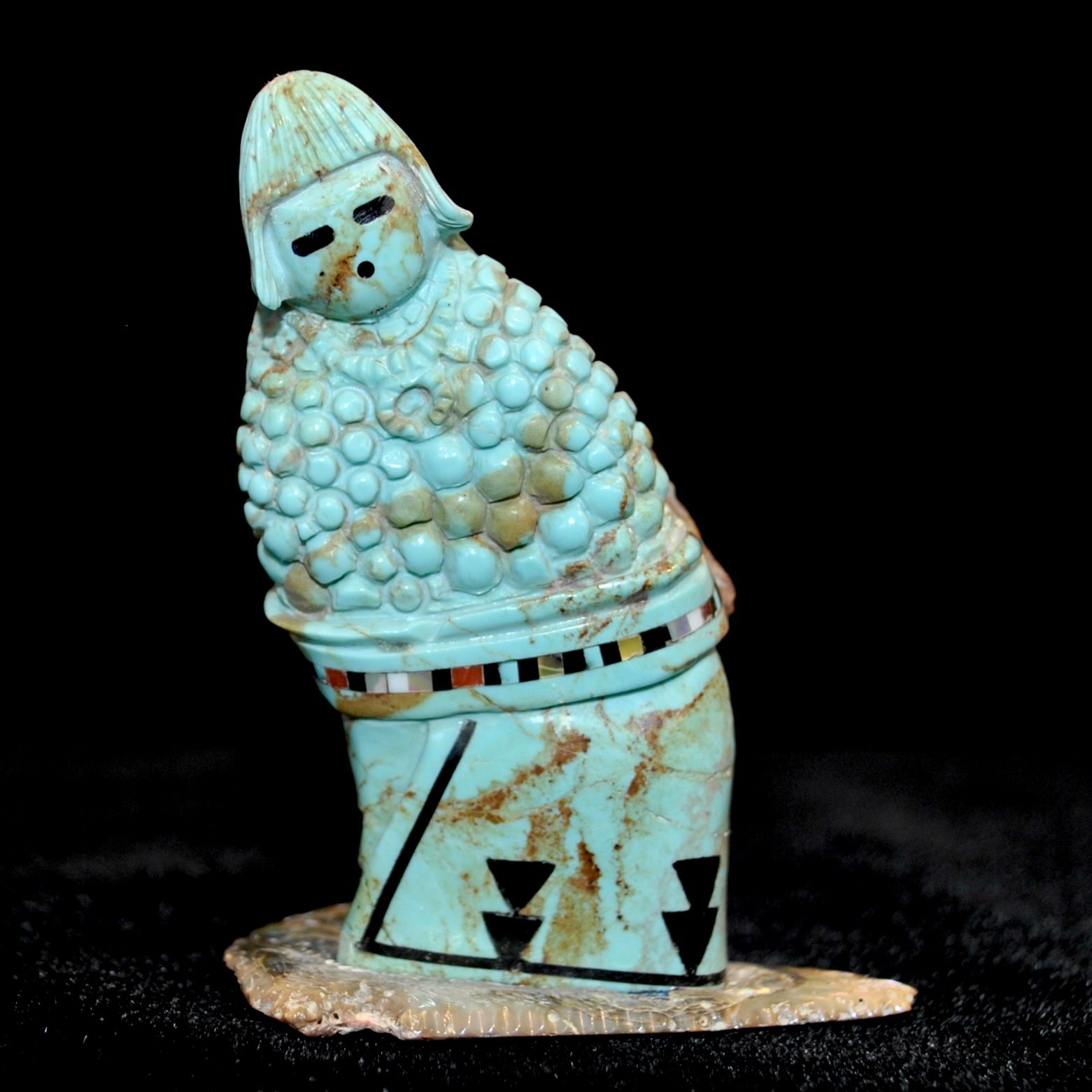 Jeff Shetima #8 Turquoise Zuni Corn Maiden with Micro Inlay