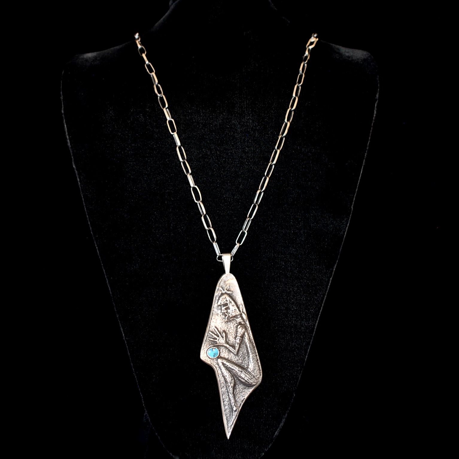 Preston Monongye Cast Sterling Silver & Turquoise Pendant on Chain ...