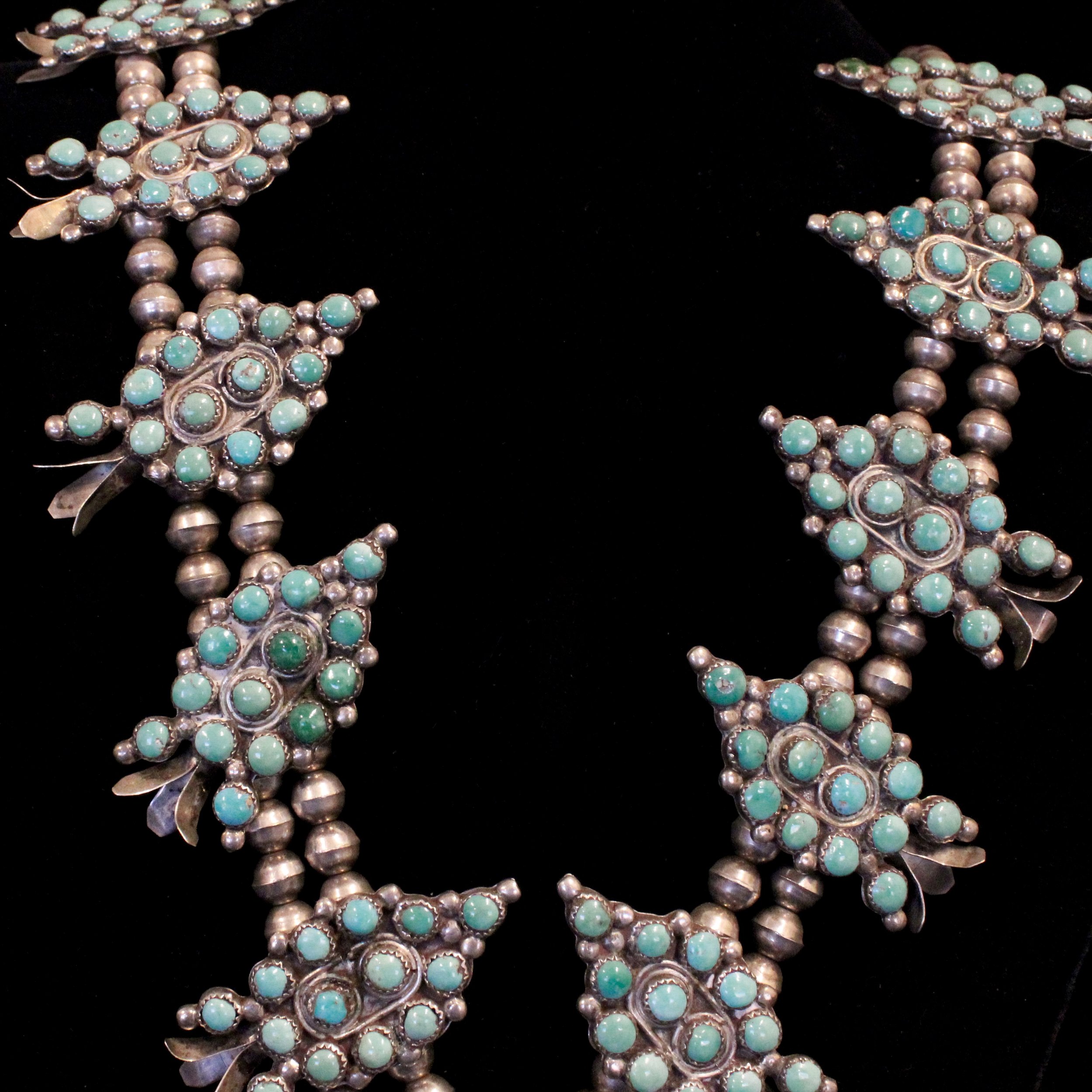 Sterling Silver and Turquoise Squash Blossom Necklace Bryans Gallery C