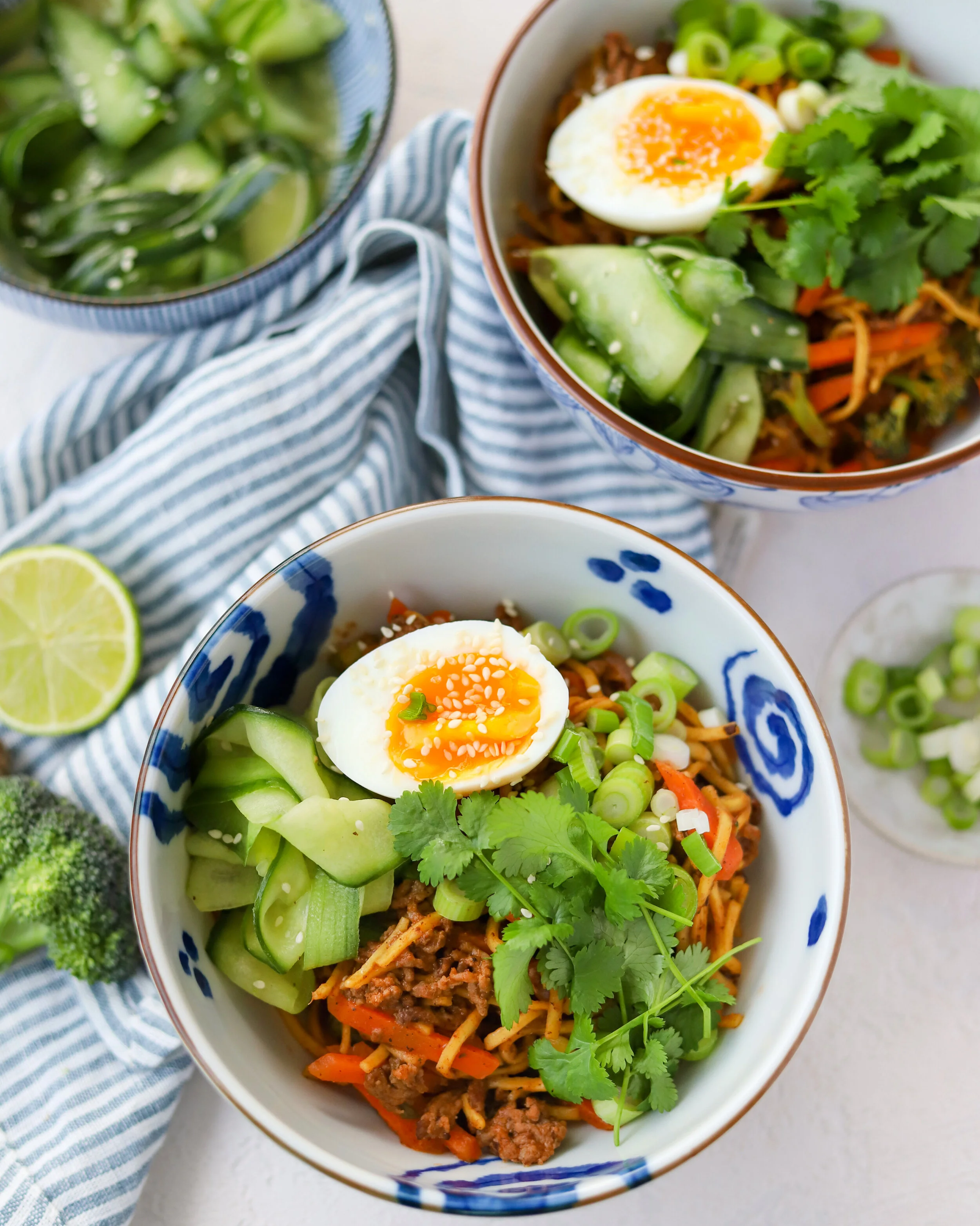 Chinese-style beef noodles, sesame cucumber, 7-minute egg &amp; sprinkles&nbsp;