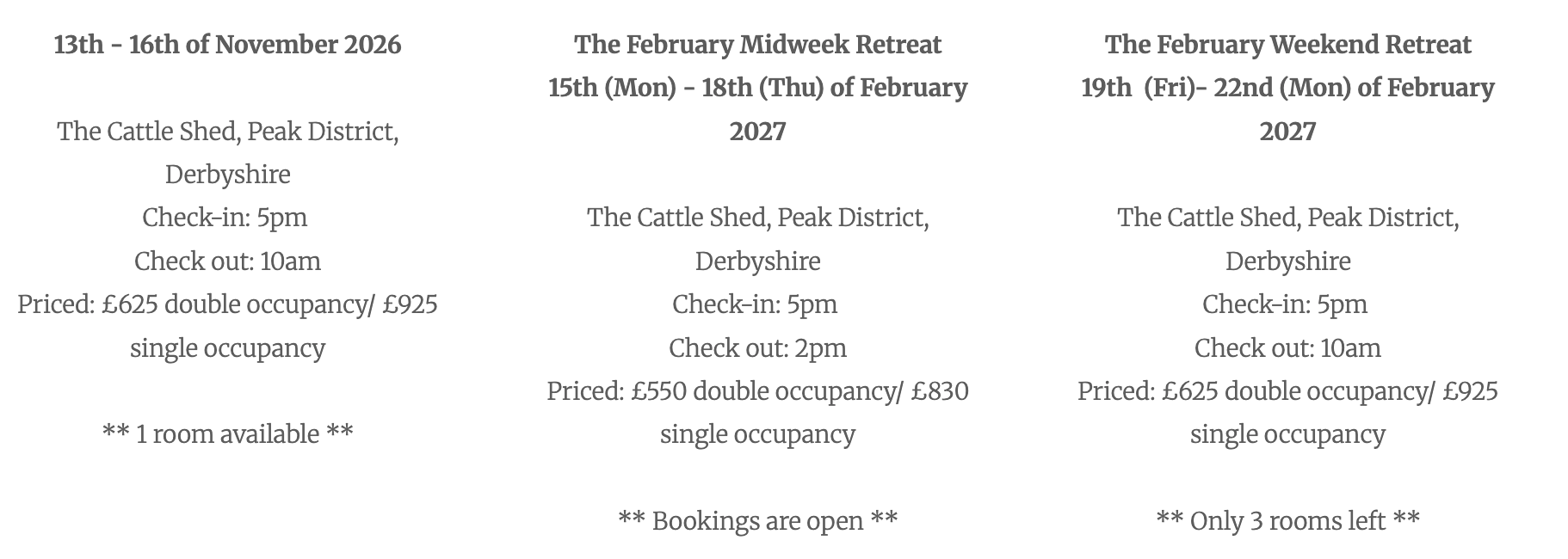 3 dates for the yoga &  nutrition retreat displayed as a banner