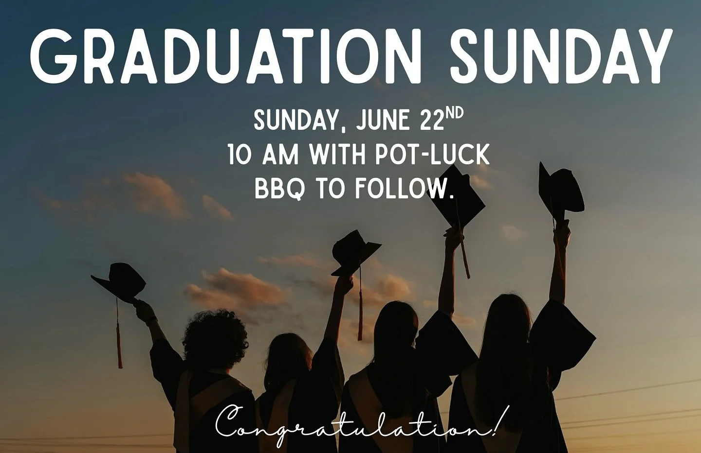 Join us tomorrow as we celebrate our graduates and please bring a dish to share!