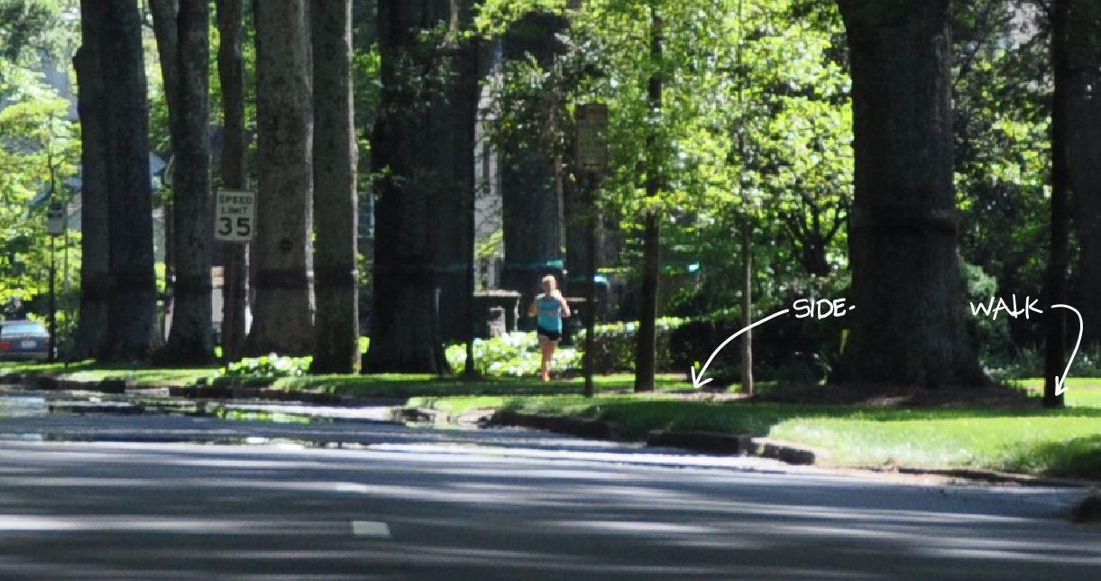 Closeup on that photo of Queens Rd. The sidewalks are placed behind the trees, not the other way around. Get it, public works department?
