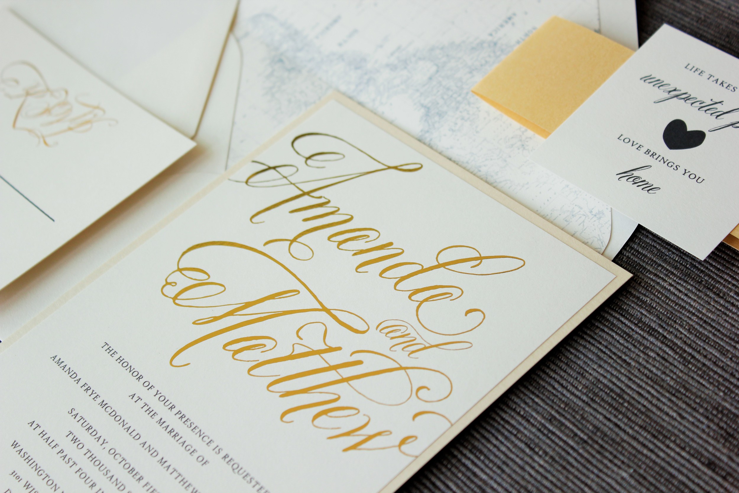 Travel Theme Wedding Invitations with Gold Foil Stamping