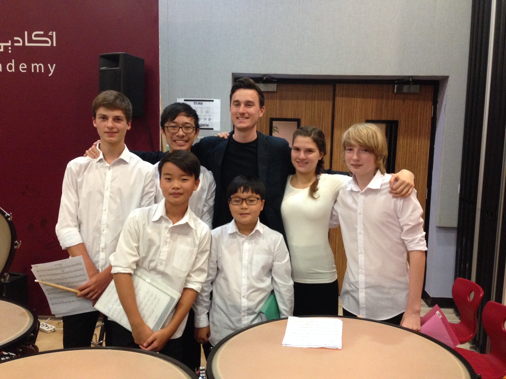 With students from the Qatar Music Academy's Senior Percussion Ensemble