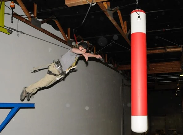 This picture is from an indoor climbing course built by Aerial Designs at Jump Around Now, an amusement center in Chula Vista, California.
