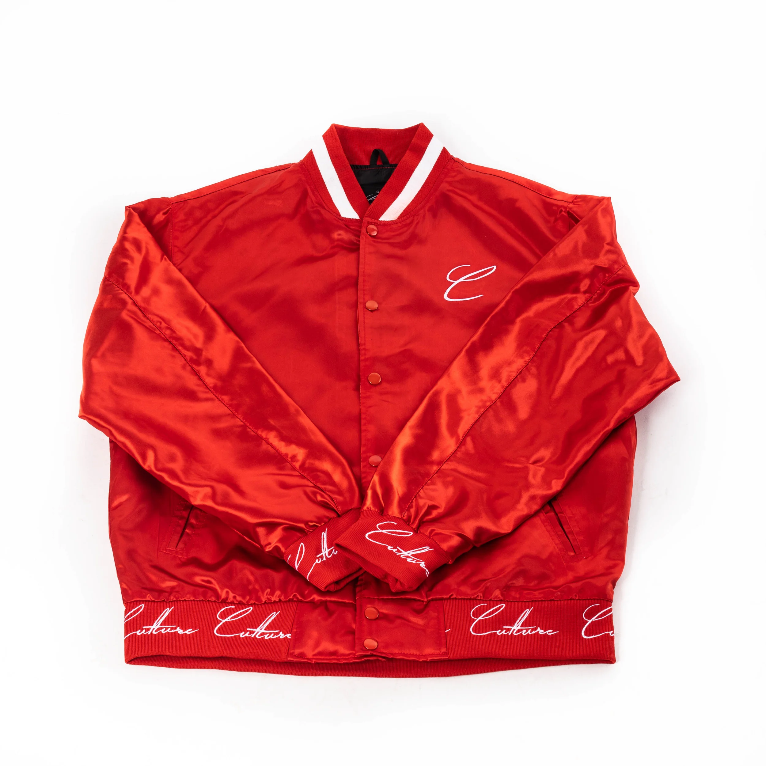 red satin varsity jacket