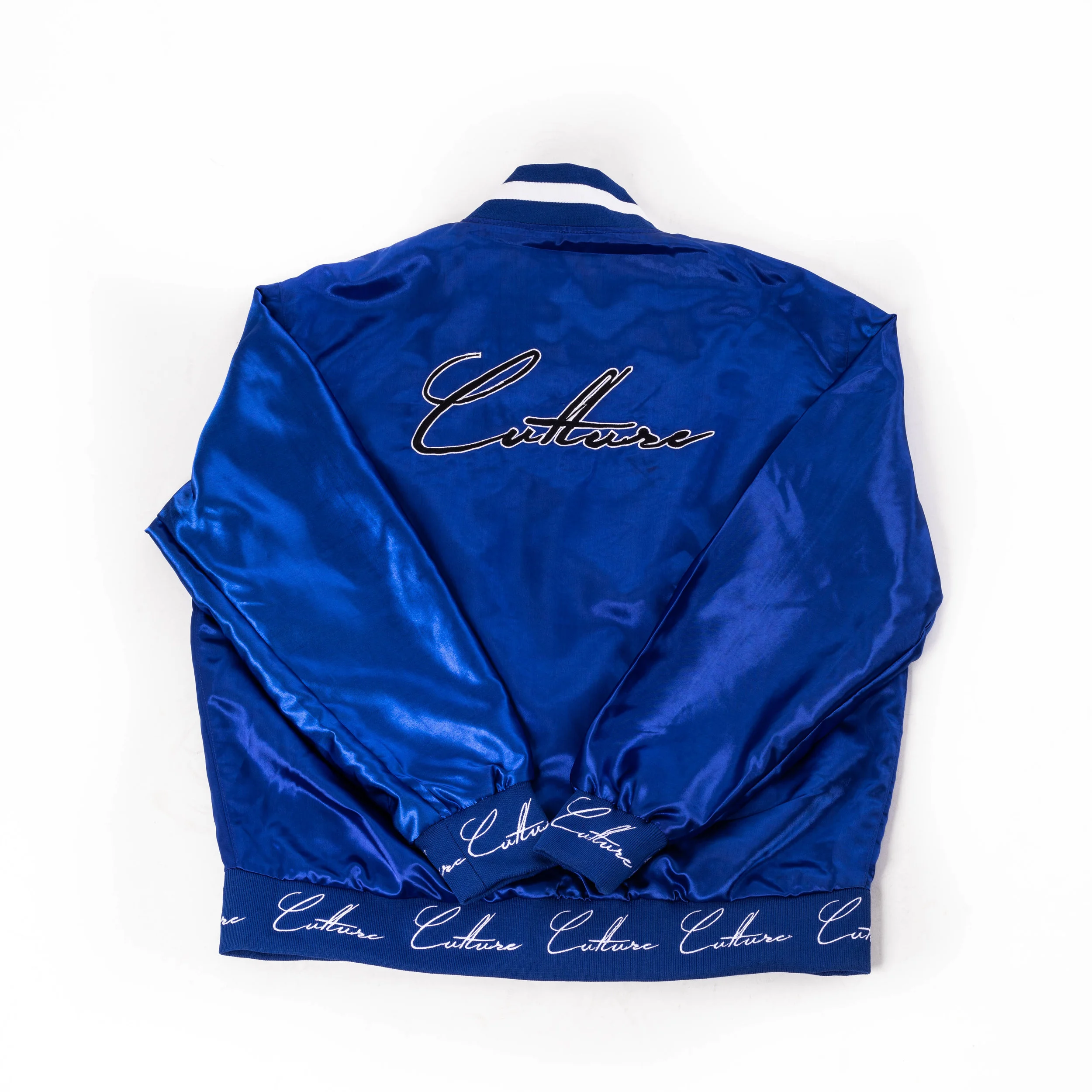 blue satin bomber jacket