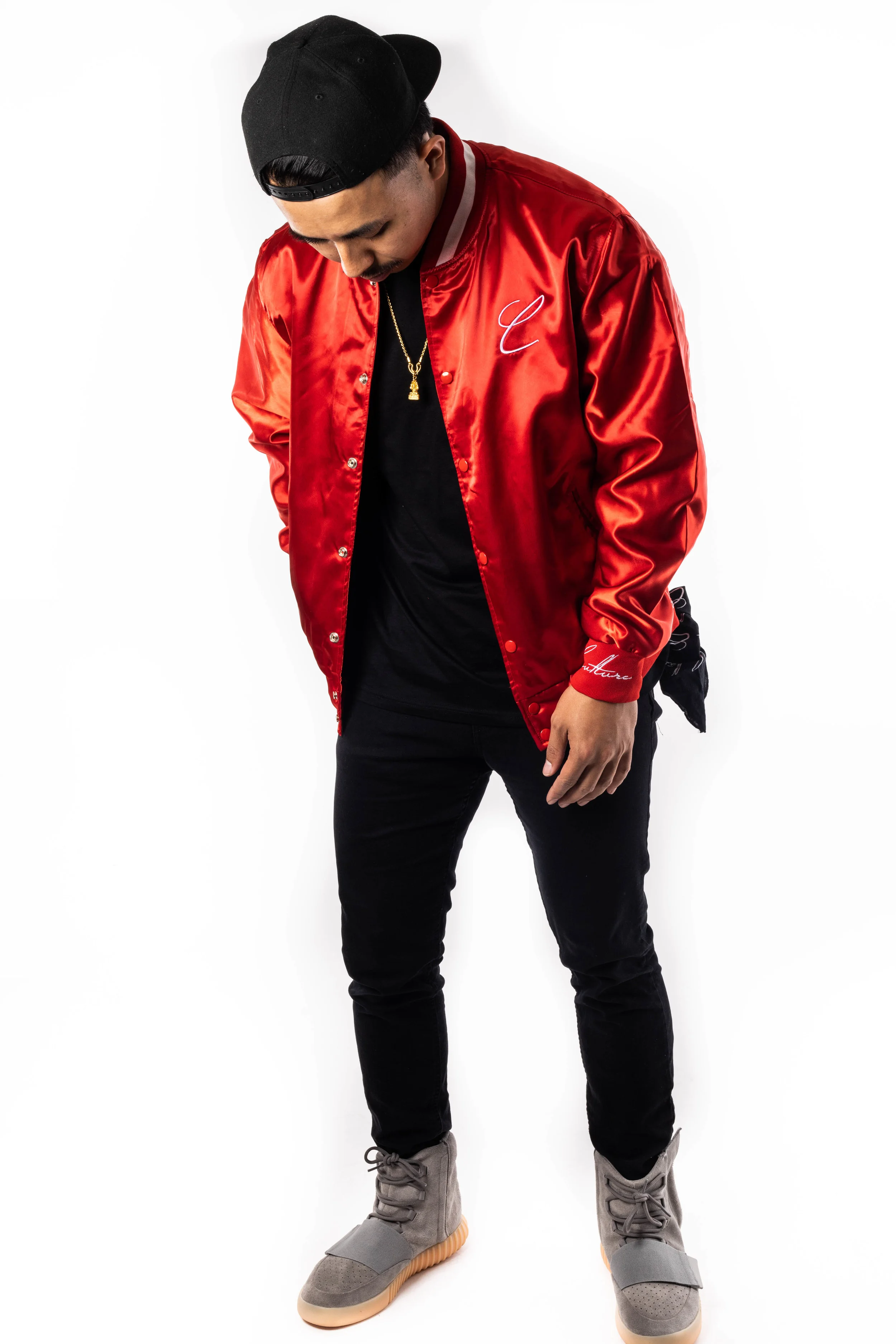 red satin bomber jacket