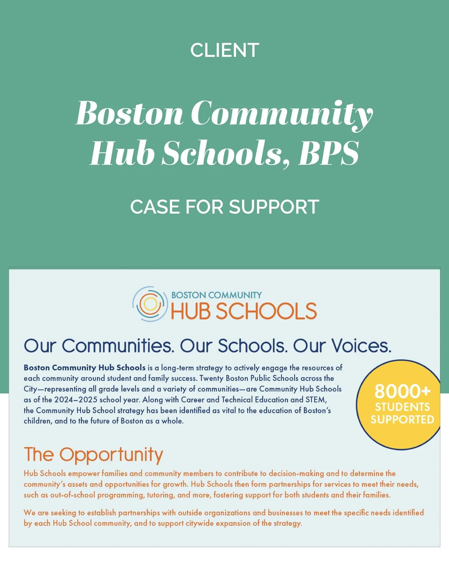 Case for support... going on year three of working with incredible educators at Boston Community Hub Schools @BostonSchools @caravanbrandpartners #education