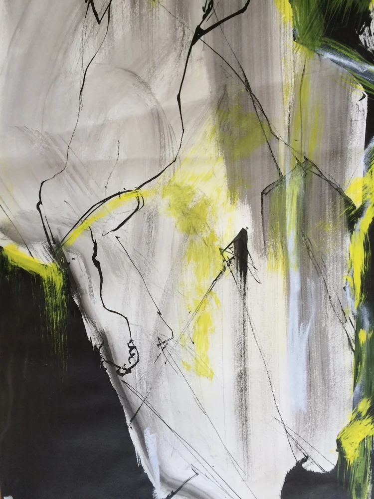 Hakone II. 18" x 24". Charcoal ink and pastel on paper. 2014