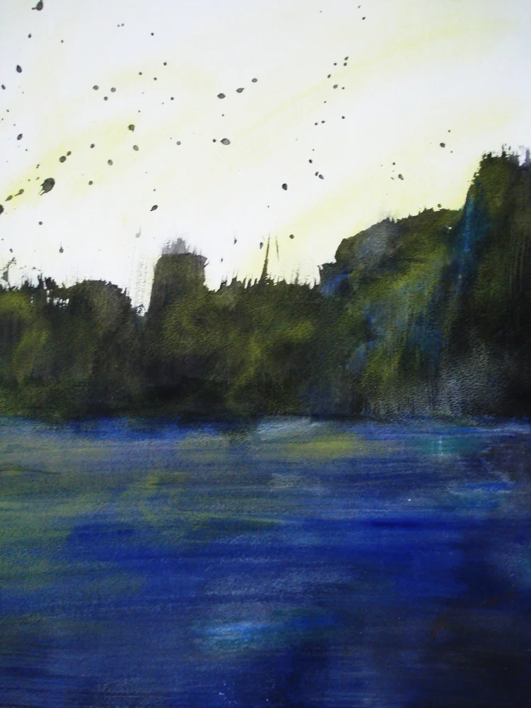 Misty Calling Blue. 18" x 24". Charcoal ink and pastel. 2014
