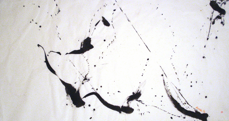 Dancing Samurai. 38" x 42". Charcoal ink on rice paper. 2015