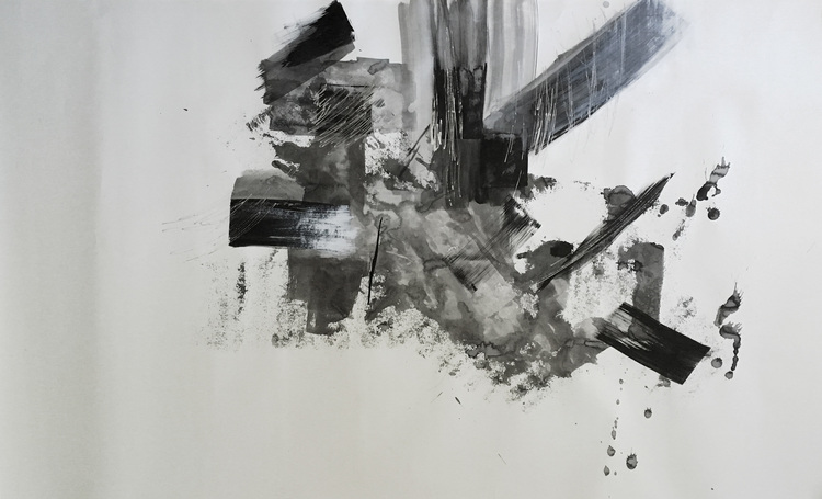 Samurai in Motion I. 73"x42". Acrylic, charcoal ink. 2016