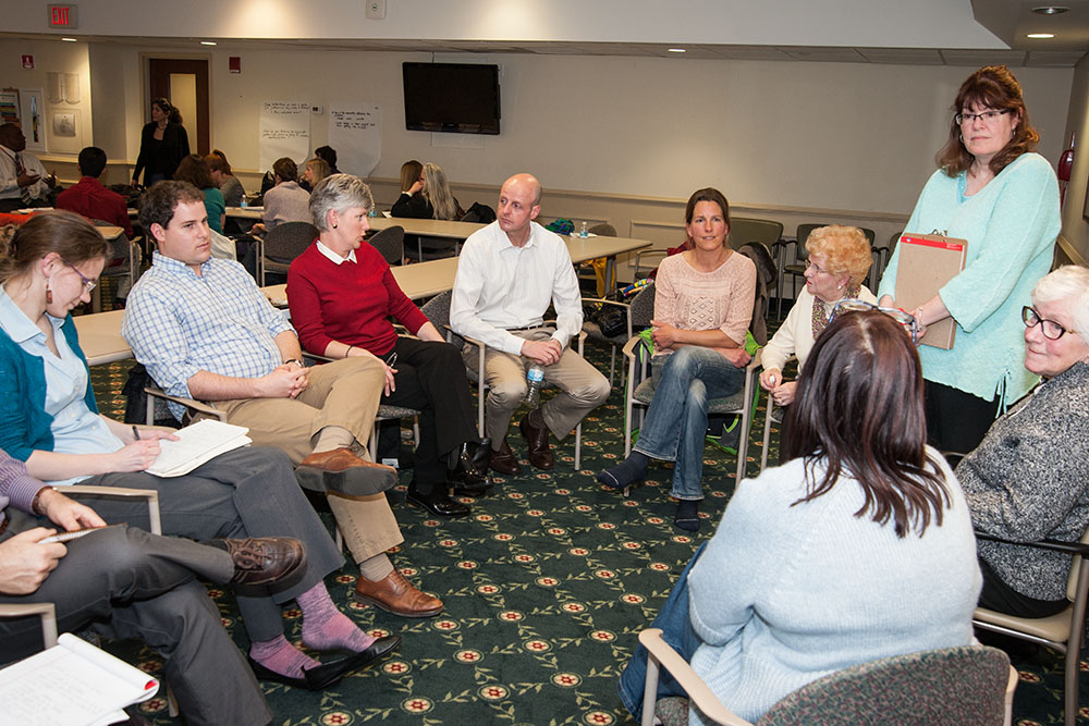 Caroline Kinsella leads one of the breakout discussions at the February 24 meeting.