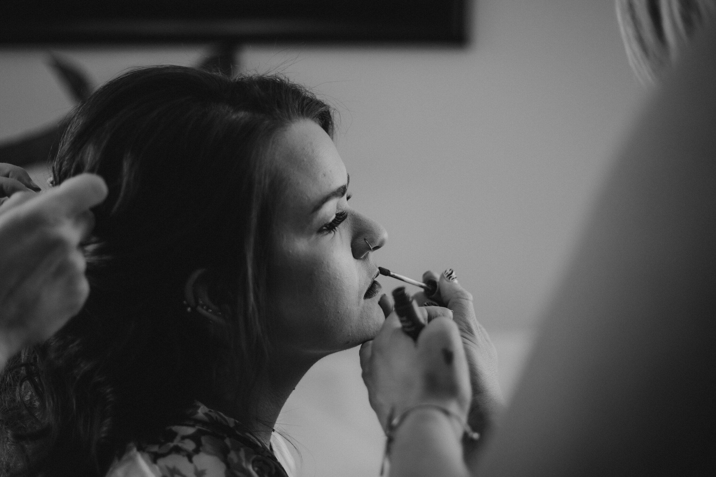 Bride getting ready at the barn on wild rose prairie Spokane, WA