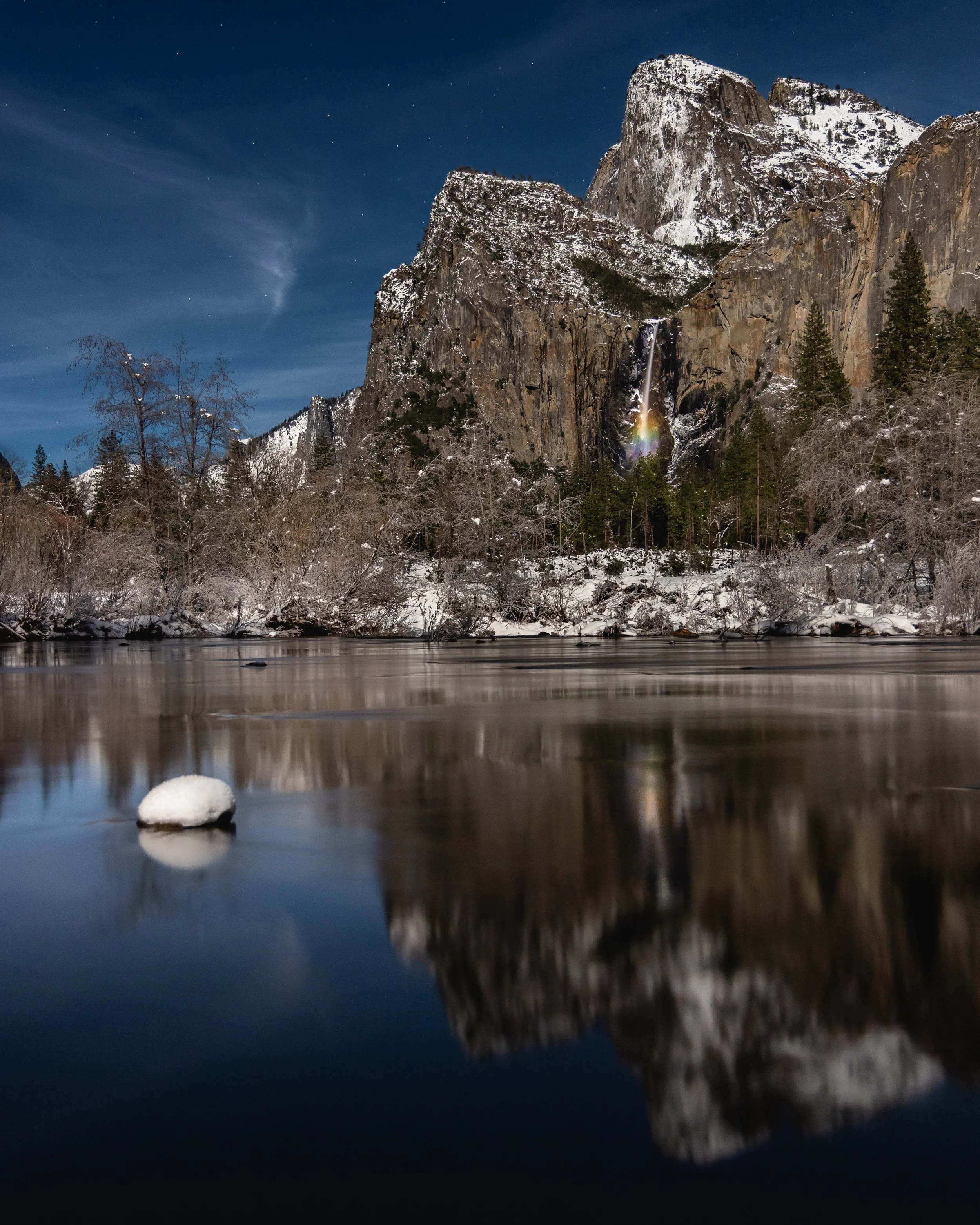 Winter Moonbow in Bridalveil Fall