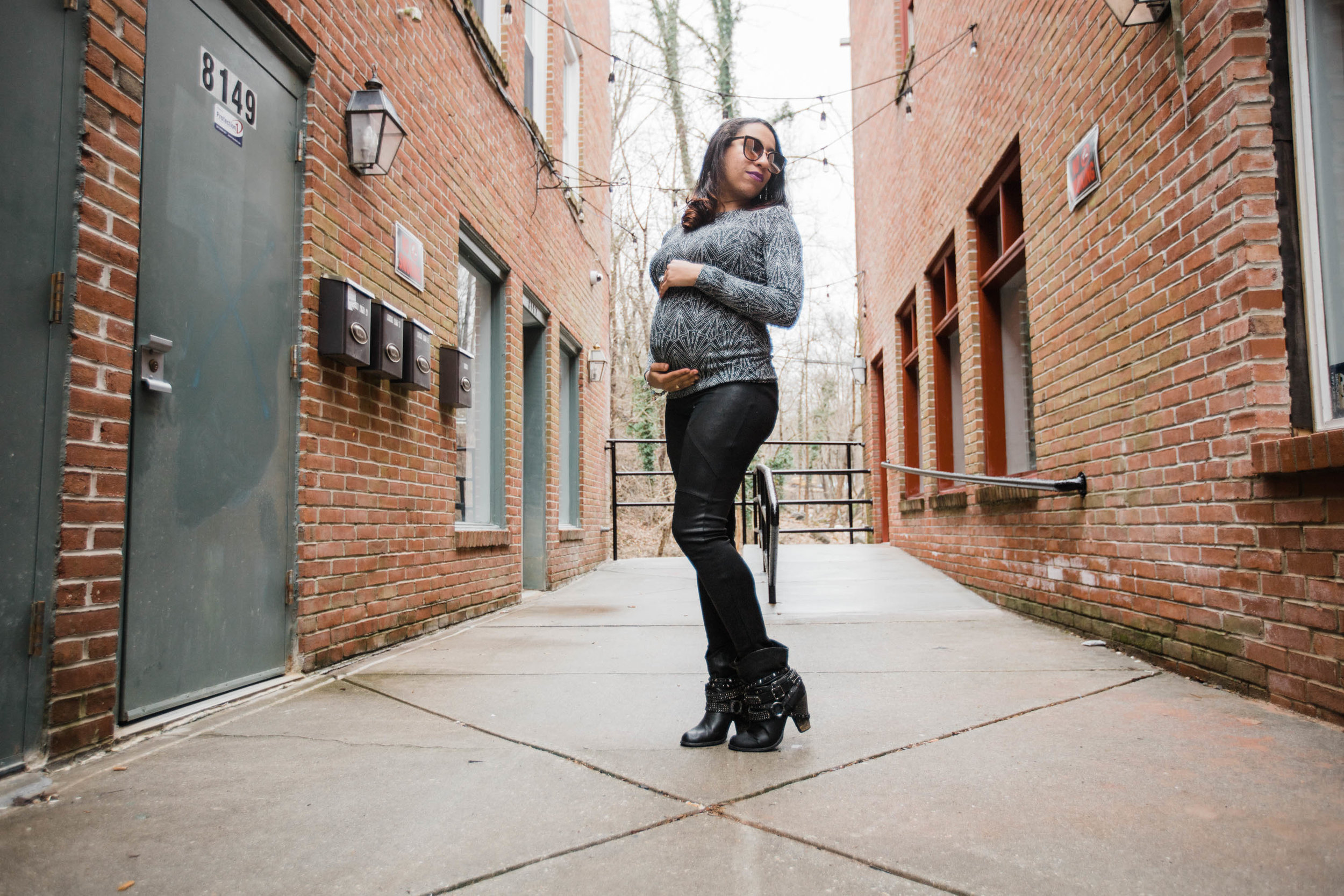 Hand lettered Black Leather jacket Pregnancy Announcement Baltimore Maternity Photographer Megapixels Media Photography-28.jpg