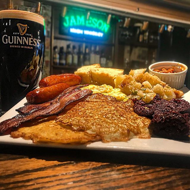 Paddy&rsquo;s Day shenanigans kick off at 9:30 A.M. tomorrow. Come prep yourself today with the OG Breakfast and a pint: 2 eggs, bacon, breakfast sausage, blood sausage, hash browns, beans &amp; potato pancakes + a pint of Guinness for $13. Served ti