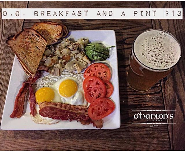 11 - 4 PM. The classic O&rsquo;Hanlon&rsquo;s breakfast + a pint deal is what you need to start your weekend. Available Saturday and Sunday.