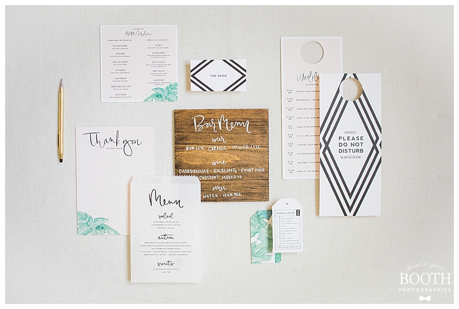 blush, green, and white mid-century modern inspired invitation suite designed by Saffron Avenue