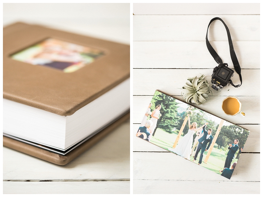 fine art leather wedding album on coffee table 