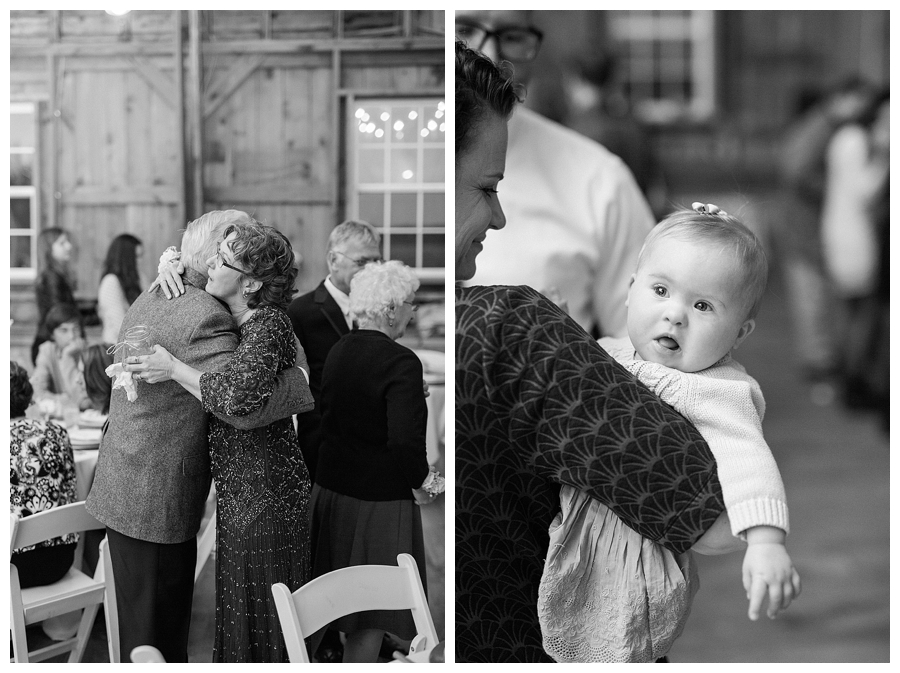 guests enjoying cocktail hour at a rustic fall wedding reception at Sugarland Barn