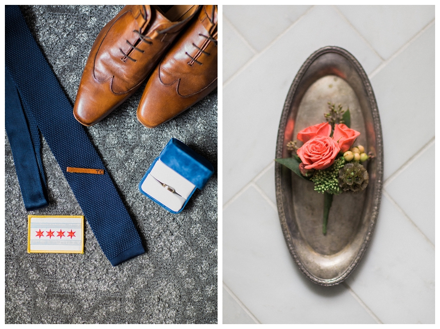 fine art wedding photography of groom's shoes and getting ready details at the InterContinental Mag Mile