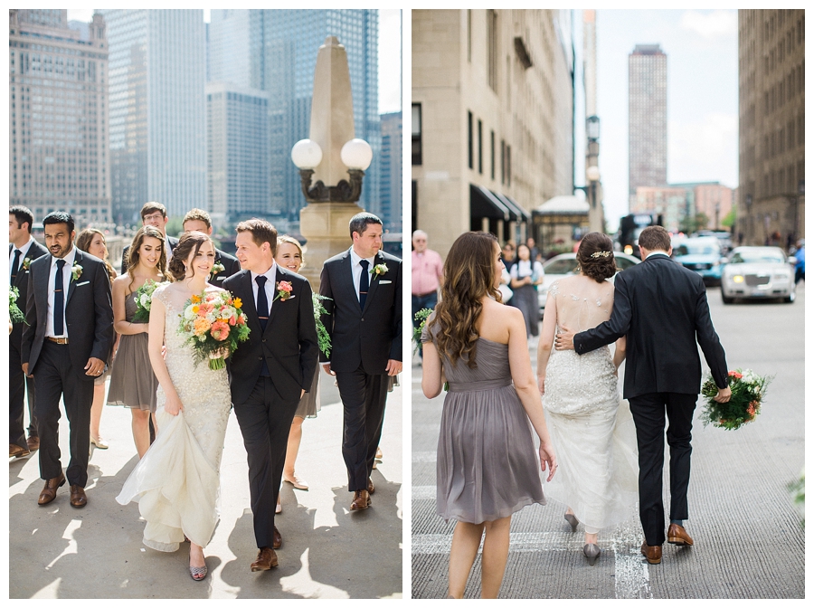 fine art bridal party photography at the Wrigley Building in Chicago