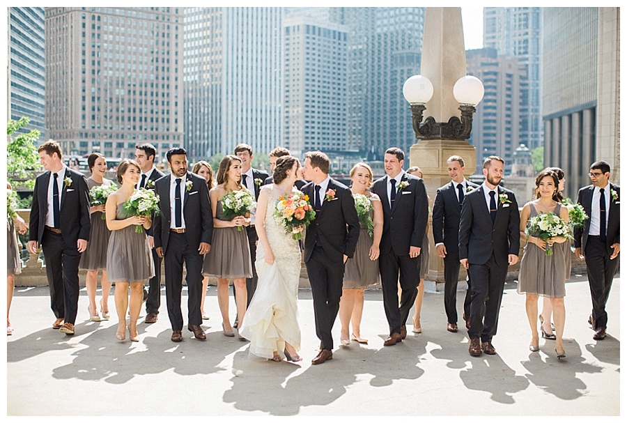 fine art bridal party photography at the Wrigley Building in Chicago