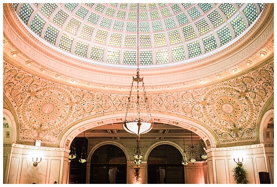 fine art wedding photography of black tie reception at Chicago Cultural Center, Chicago