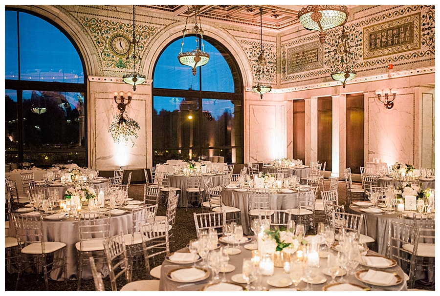 fine art wedding photography of black tie reception at Chicago Cultural Center, Chicago