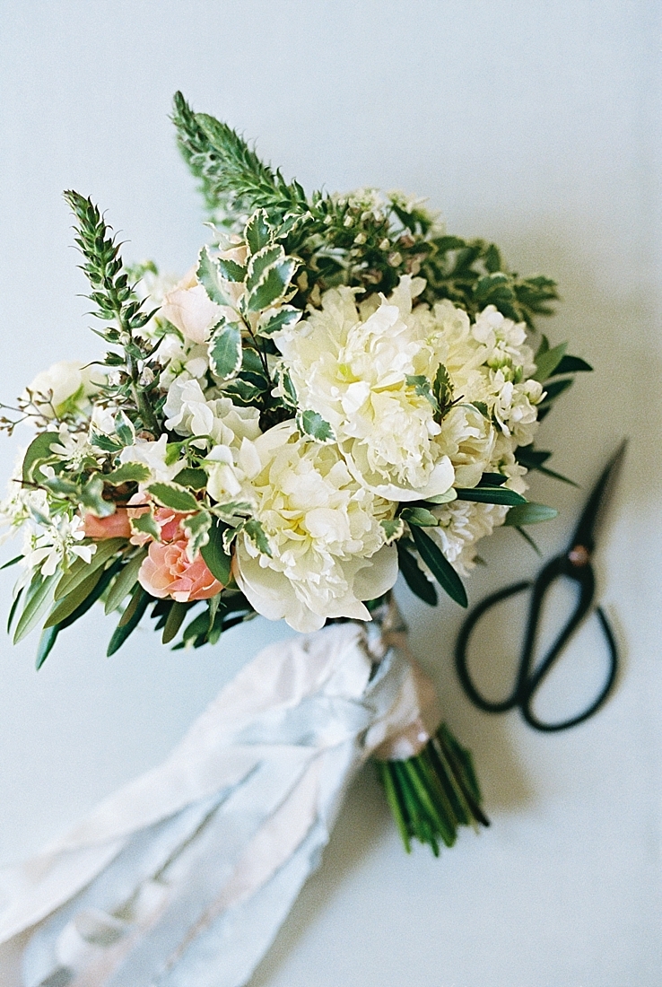 fine art styling of garden style bridal bouquet