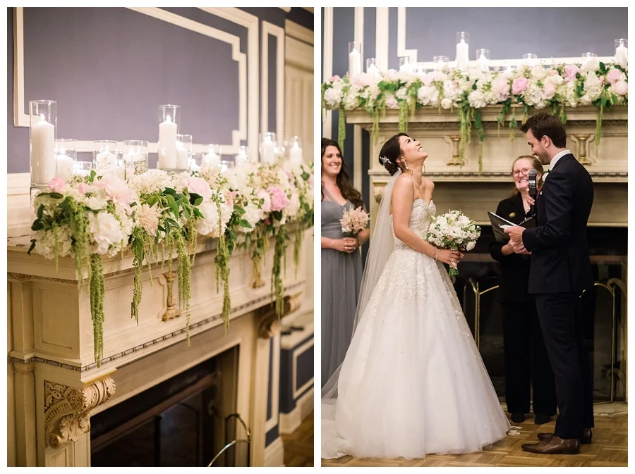 Classic and romantic fireplace wedding ceremony at the Madison Club,