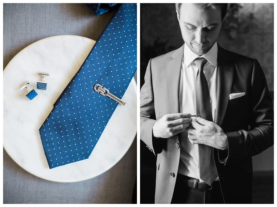 groom getting ready for his wedding at the Madison Club