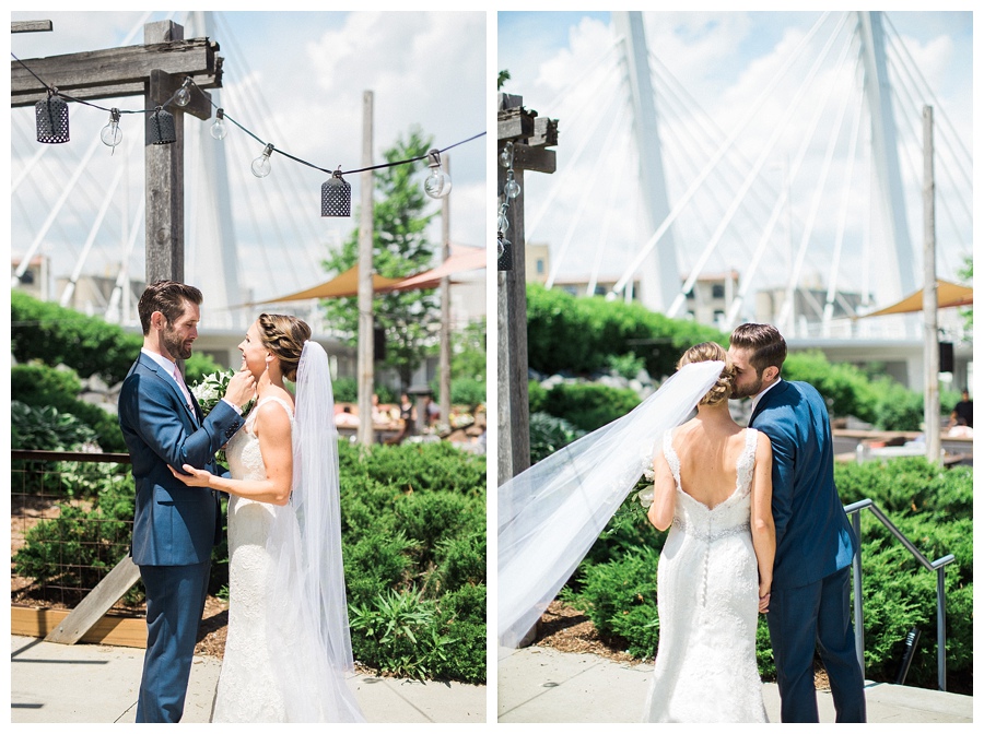 Bride and groom sharing first look at the Iron Horse Hotel