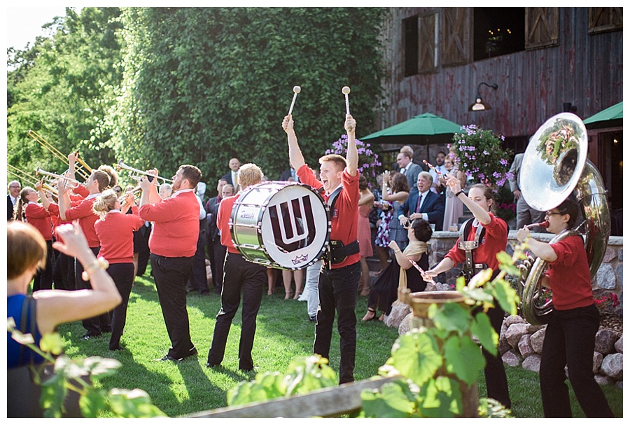 UW marching band appearance at al fresco cocktail hour at the Farm at Dover