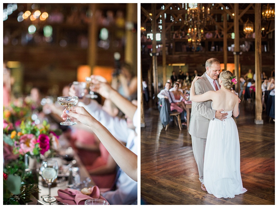 toasts at farm to table style wedding reception at the Farm at Dover