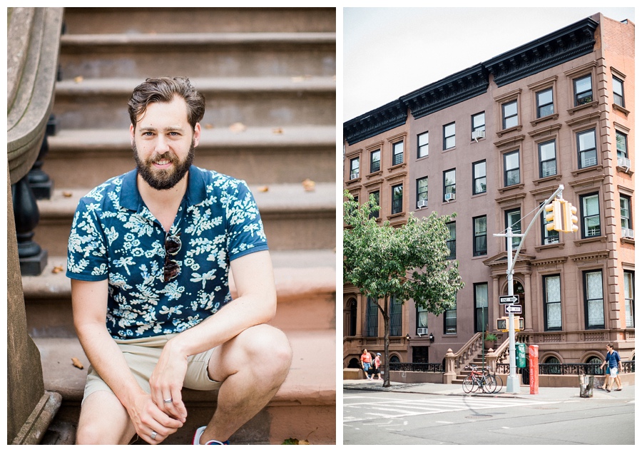 man sitting on steps of brooklyn brownstones in Brooklyn, New York