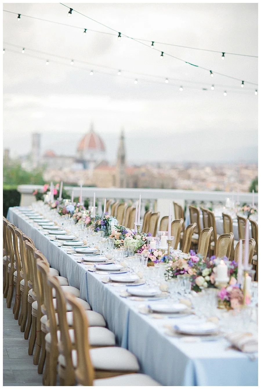 Al fresco italian wedding reception at Villa La Vedetta in Florence