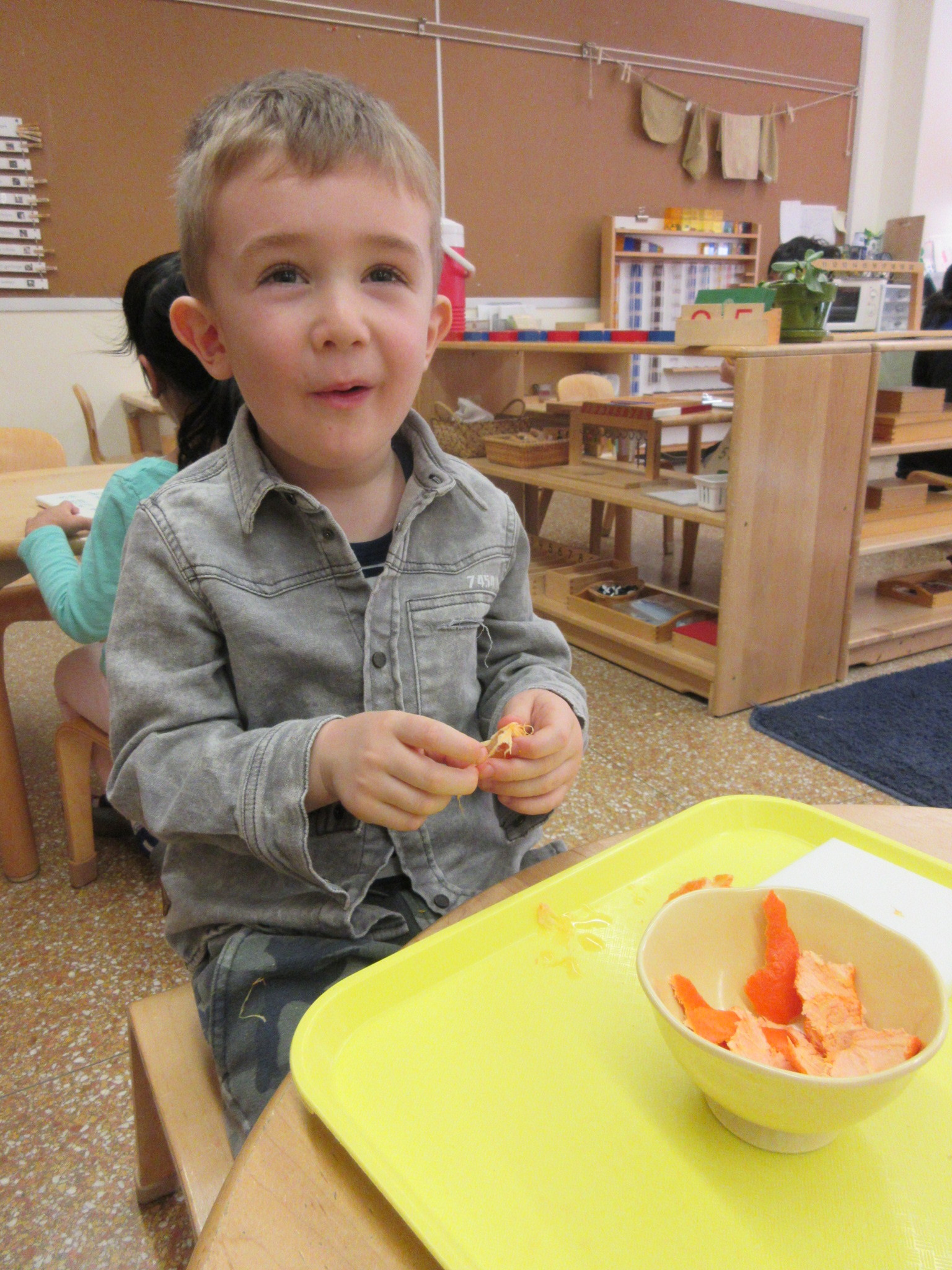 Enjoying the clementine peeling work